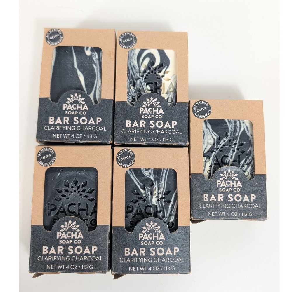 Pacha Soap Co Bar Soap 4oz Black Clarifying Charcoal Lot of 5 NEW